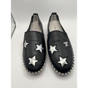 Bernie Mev Black Leather Silver Star Slip On Loafers Flats TK37 Size 39